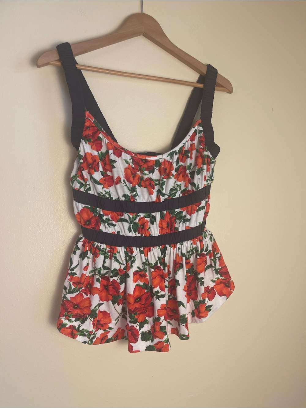 Maeve Anthropologie Floral Tank Top Stretchy Poppy Open Back Cottagecore Boho M - Picture 13 of 15